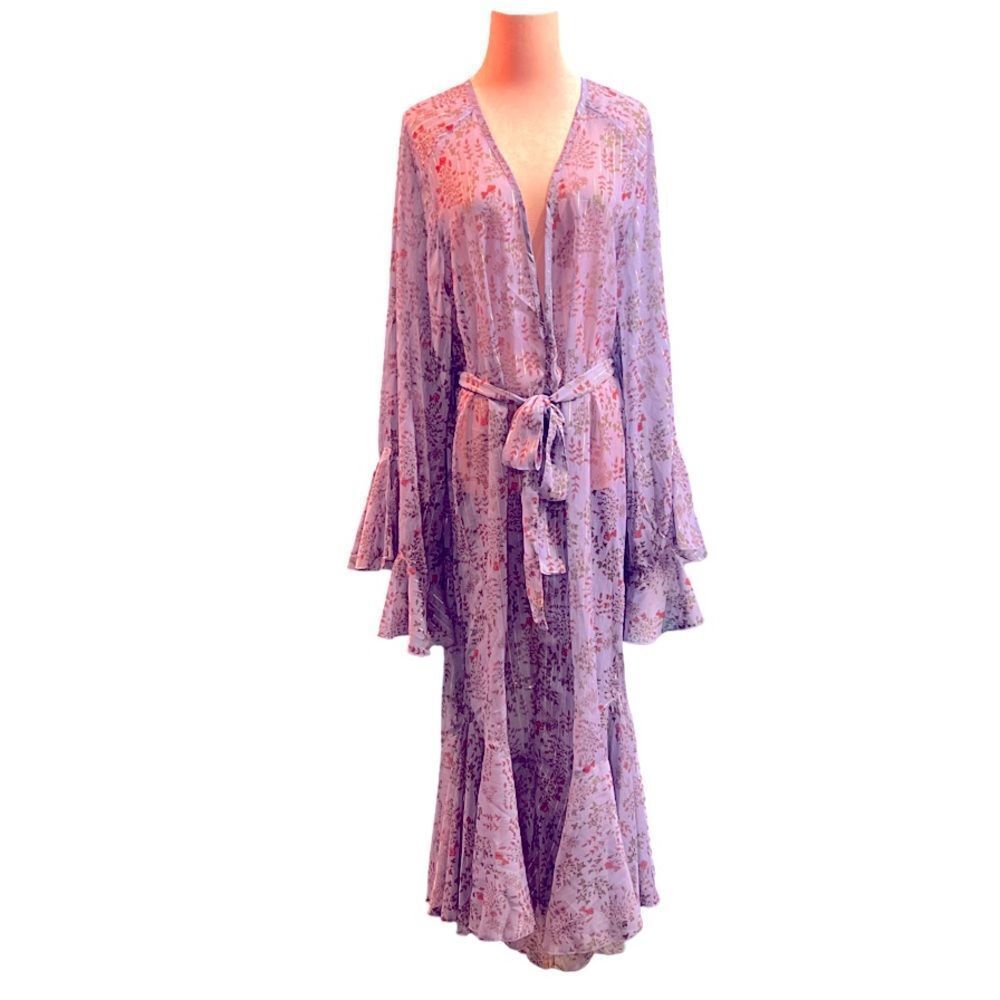 Lavender Floral Sheer Tie-Waist Kimono Tunic - Picture 10 of 15